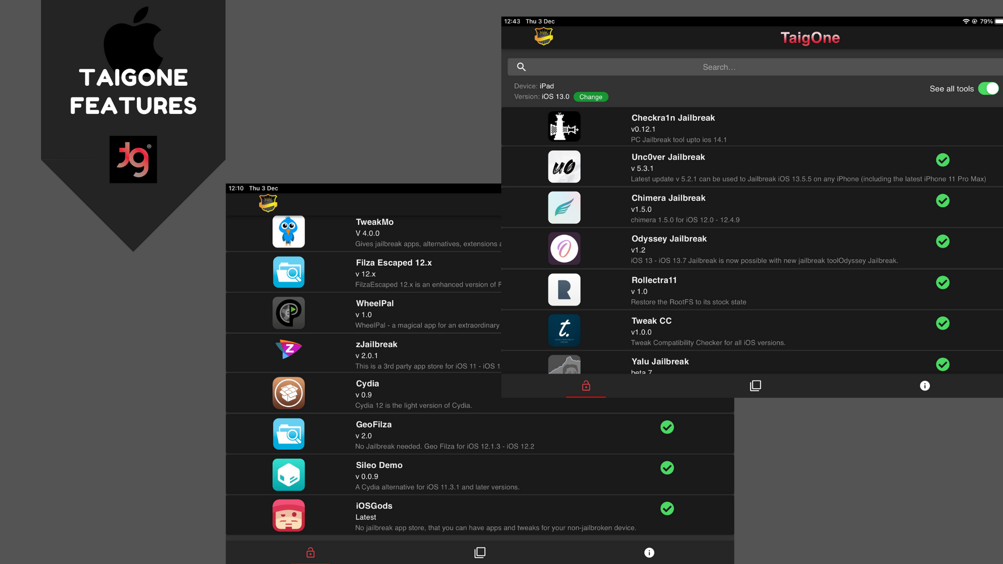 iOS Gods, Tutu app, zJailbreak, Tweak CC, iWish and many other jailbreak tweaks