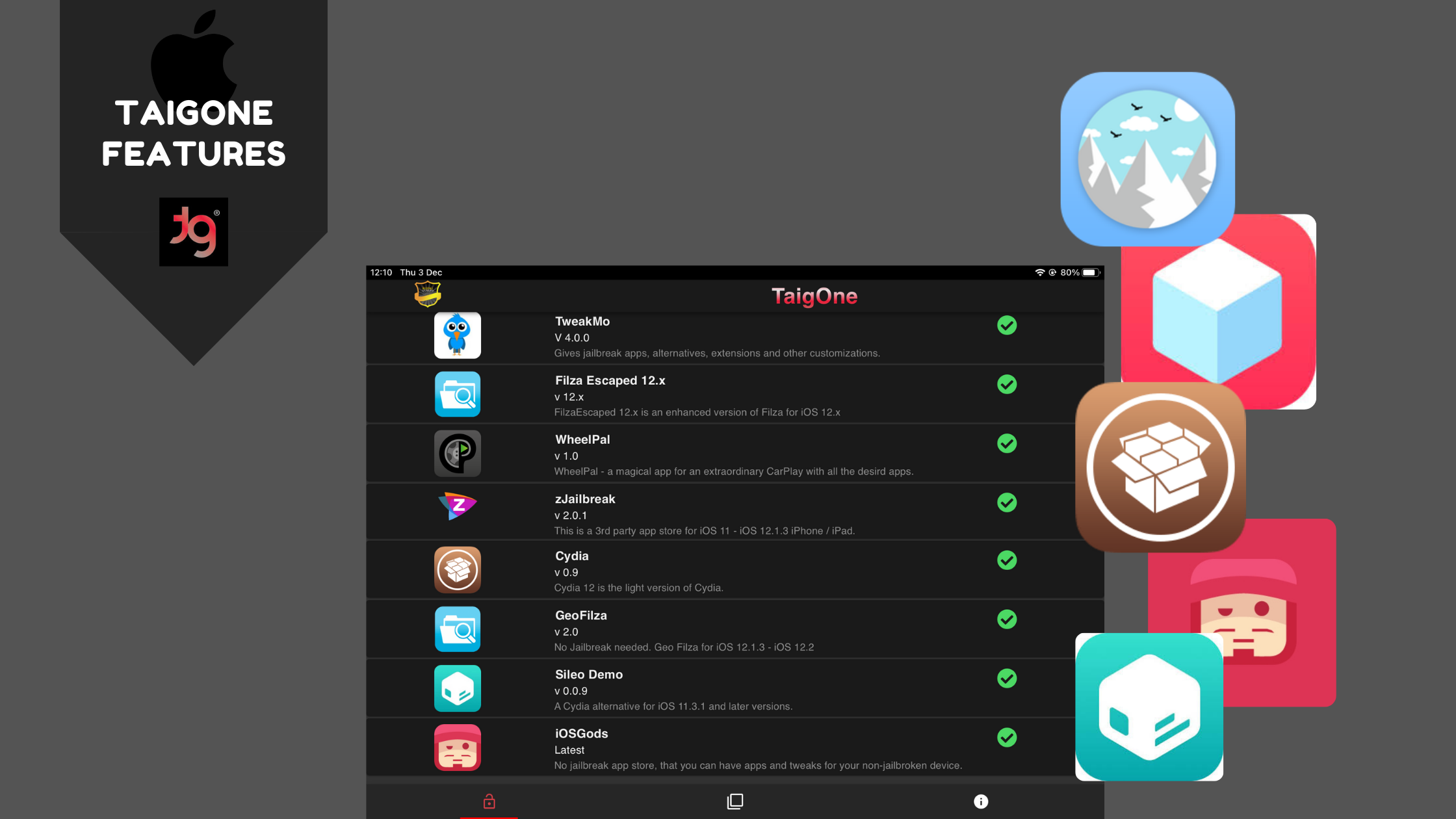 iOS Gods, Tutu app, zJailbreak, Tweak CC, iWish and many other jailbreak tweaks
