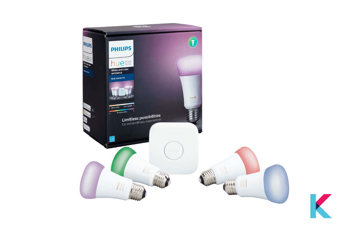 This starter kit includes two or four dimmable colored bulbs and a hub. It works with just about every other smart home device and smart home system. 