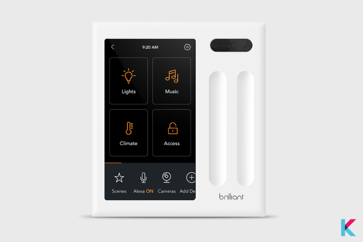 Brilliant Smart Home Control is a touchscreen control panel with built-in Alexa voice control.