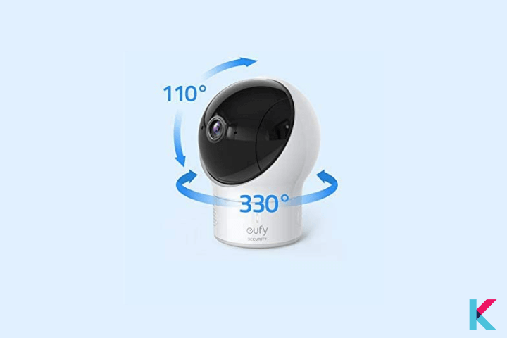Eufy Security SpaceView Baby monitor pans the lens 330° and tilts 110°