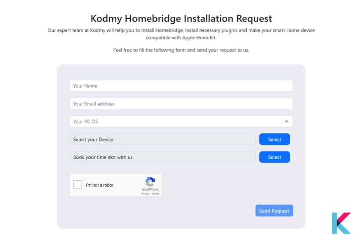 Kodmy Homebridge Installation Request Form